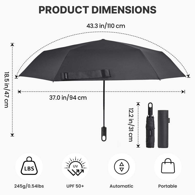 G4Free 46 Inch Mini Travel Umbrella with Retractable Handle Pocket Size Travel Umbrella with Ring Carabiner Handle, Automatic Open UV Protection