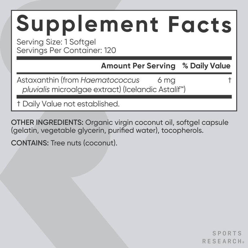 [Australia] - Sports Research® Astaxanthin Softgels with Organic Coconut Oil - Icelandic Astaxanthin from Algae - Antioxidant Support - Non-GMO Verified, Soy & Gluten Free 120 Count (Pack of 1) 