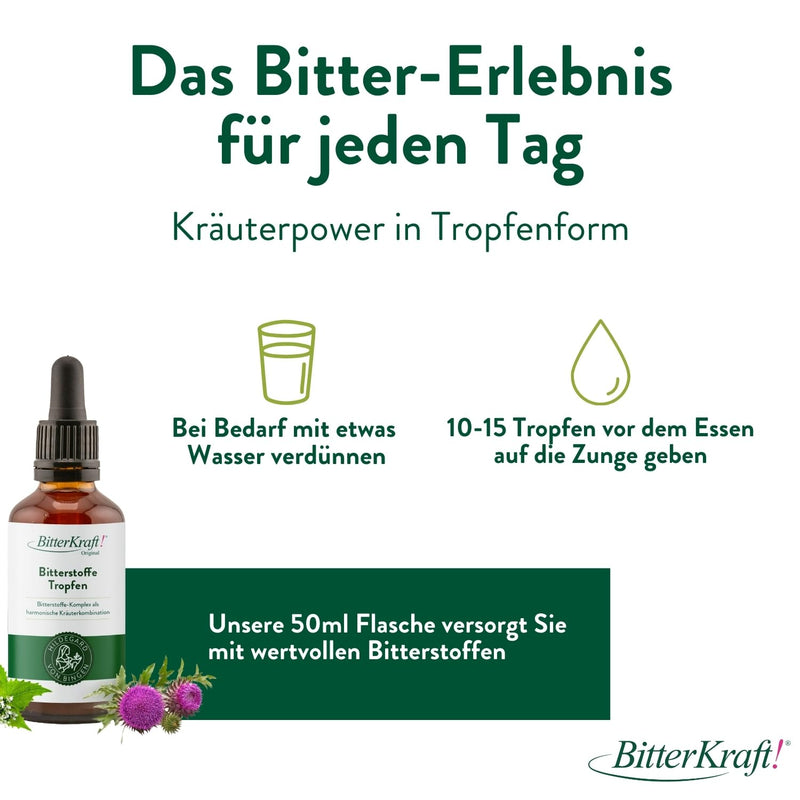 [Australia] - BitterKraft! Original organic bitter substances drops according to Hildegard von Bingen | high-dose bitter drops | 9 exquisite bitter herbs | 100% natural (50ml) 50 ml (pack of 1) 