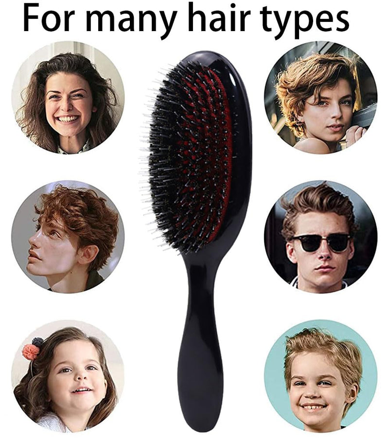 ﻿Boar Bristle Detangling Paddle Hair Brush and Comb Set for Women Men, Anti-frizz Styling Hairbrush for Curly Fine Wavy Natural Tangled Hair, Boar Nylon Bristle Cushioned Brush 1.0