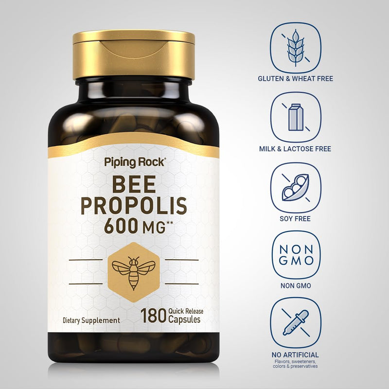 Piping Rock Bee Propolis Capsules | 180 Pills | Extract Supplement for Men and Women | Non-GMO, Gluten Free