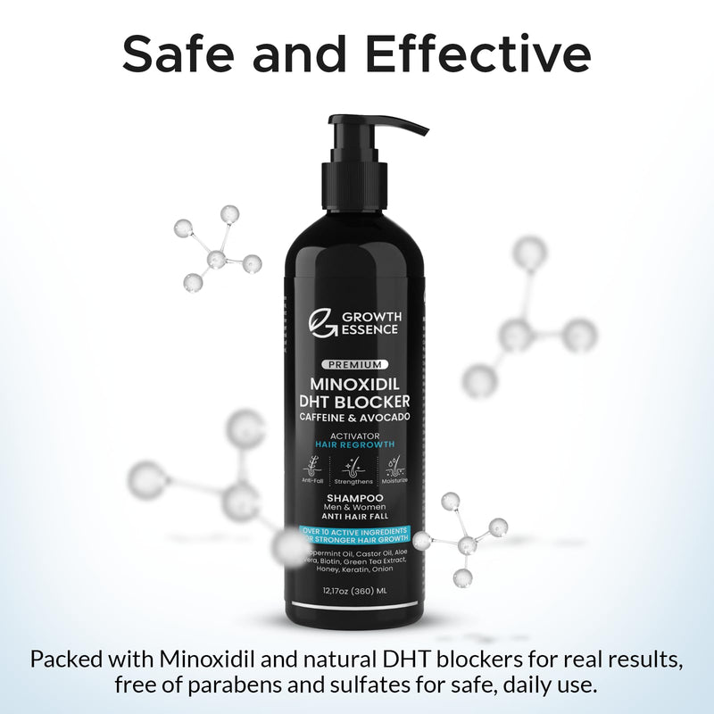 Minoxidil & Biotin Shampoo for Hair Growth - Enriched with Caffeine, Castor Oil & Onion - DHT Blocker for Thicker, Healthier Hair - Strengthening Formula for Men & Women