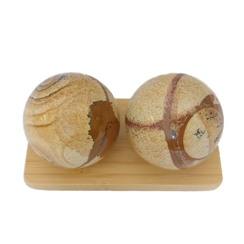 [Australia] - Top Chi Picture Jasper Baoding Balls with Stand for Hand Therapy, Exercise, and Stress Relief (Large 2 Inch) Large 2 Inch 