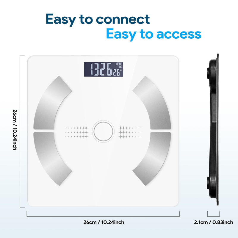 [Australia] - Accurate LED Display Bathroom Scale with Mobile App for Body Composition Analysis, Smart Digital Body Fat Scale (White) White 