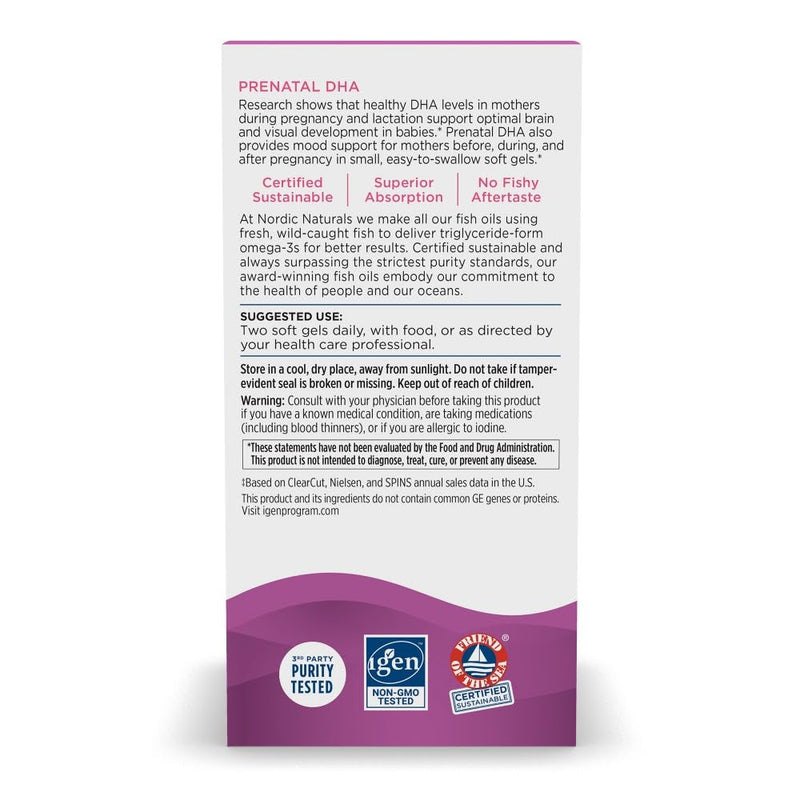 [Australia] - Nordic Naturals Prenatal DHA, Unflavored - 180 Soft Gels - 830 mg Omega-3 + 400 IU Vitamin D3 - Supports Brain Development in Babies During Pregnancy & Lactation - Non-GMO - 90 Servings 180 Count (Pack of 1) 