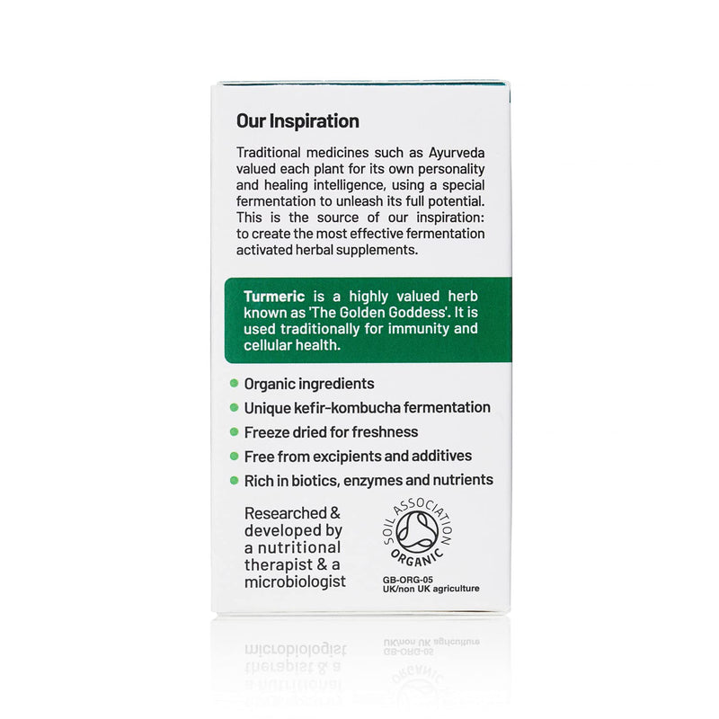 Organic Fermented Turmeric Food Supplement (60 Caps) - 600mg Fermented Turmeric Per Serving - Powerful Levels of Activated Curcumins