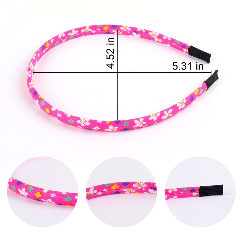 [Australia] - Headbands for Girls 12Pcs Thin Head Bands for Kids Children Hairbands for Toddler Floral Cloth Fabric Covered Headband Birthday Party Favors 1cm floral headbands for girls 