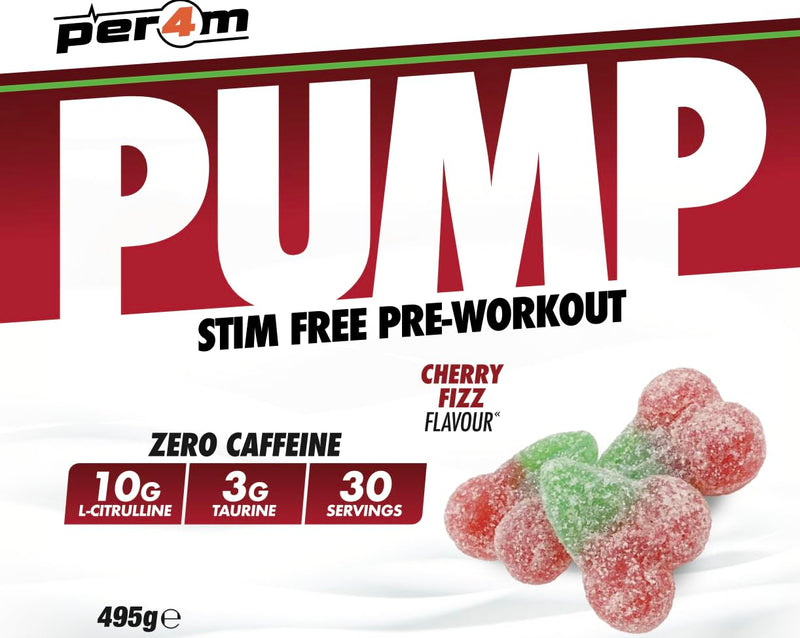 Per4m Pump Stim Free Pre Workout & Glycersize™ Powder | 10g L-Citrulline, 3g Taurine & 3000mg Glycersize for Pump, Hydration & Muscle Fullness | 30 Servings, 495g + 90g (585g, Cherry Fizz) 585g
