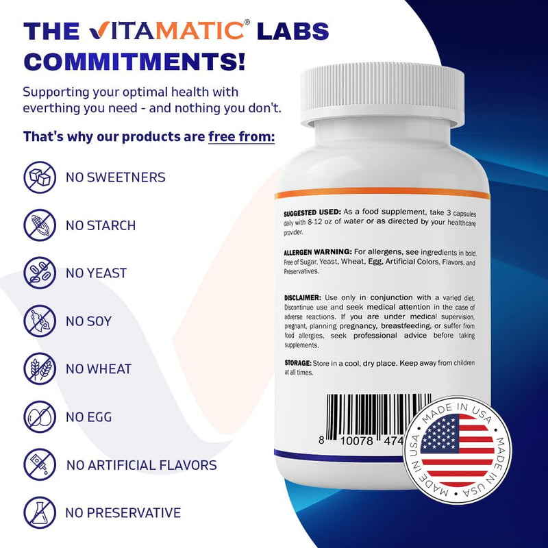 Vitamatic Glycine Supplement, 2000mg Per Serving, 300 Count, Non-GMO, Gluten Free
