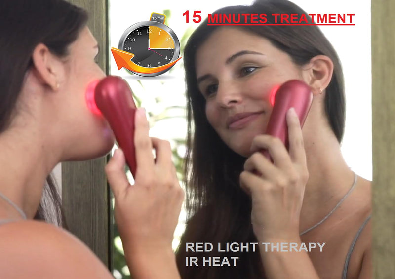 RADI0 Frequency Skin Tightening Red & Blue LED Light Therapy for Face 3-in-1 Anti-Aging Facial Heating Rejuvenation Massager Uncludes Hyaluronic Toner Gel Scarlet Handheld