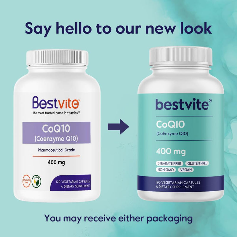 BESTVITE CoQ10 400mg (120 Veg Caps) Naturally Fermented - No Stearates | Vegan - Gluten Free - Non GMO - Coenzyme Q10 Supplement - Antioxidant for Heart & Energy Support*