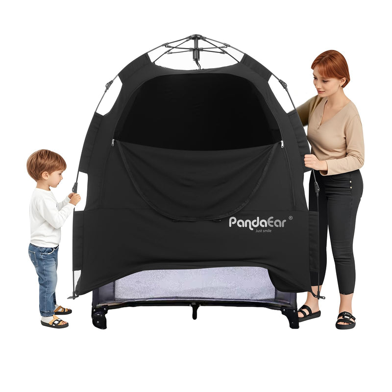[Australia] - PandaEar Portable Blackout Tent for Babies and Toddlers, Privacy Canopy Cover for Pack N Play, Mini Cribs, Foldable Sleep Pod Travel & Indoor Use, Blocks 95% Light, Black 