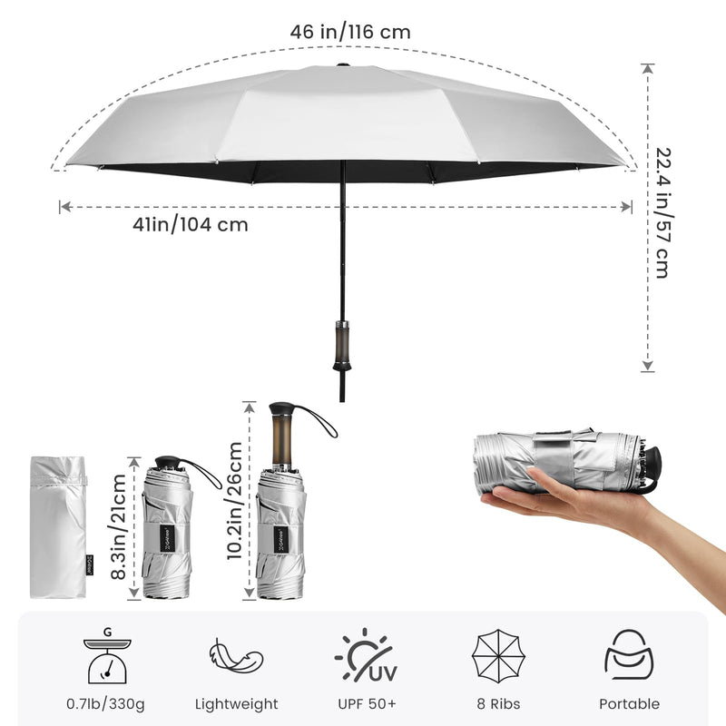 G4Free 46 Inch Mini Travel Umbrella with Retractable Handle Pocket Size Travel Umbrella with Ring Carabiner Handle, Automatic Open UV Protection