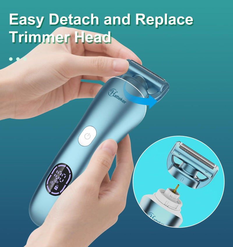 Hatteker Women's Electric Shaver Bikini Trimmer Hair Trimmer for Women Electric Razor for Legs Bikini Underarm Public Hairs Led Display IPX7 Waterproof Gift for Women (Blue) Blue