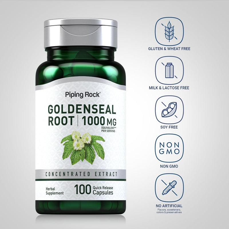 [Australia] - Piping Rock Goldenseal Root Capsules 1000mg | 100 Capsules | Herbal Supplement | Concentrated Extract | Non-GMO, Gluten Free 