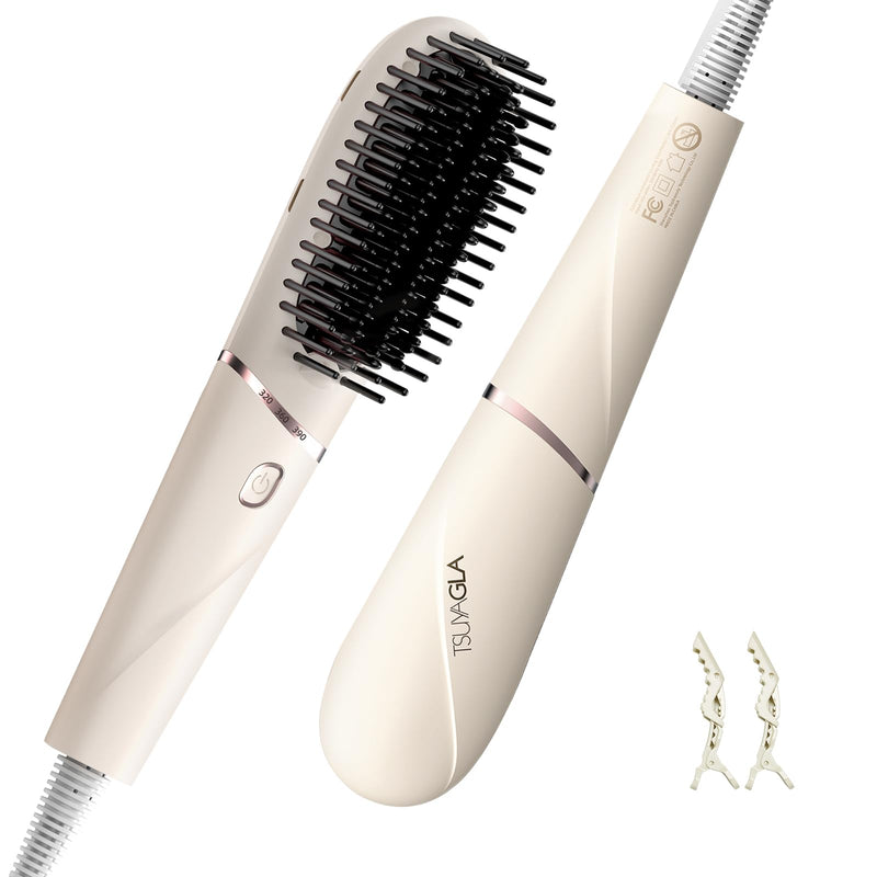 Hair Straightener Brush, Portable Ionic Hair Straighteners for Women 20s Fast Heated Negative, Dense Teeth Straightening Comb with 3 Temp Modes & 30 min Auto-Off, Dual Voltage