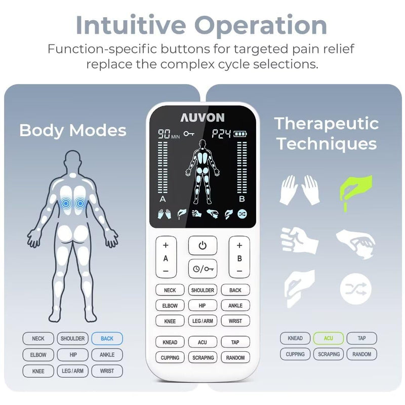 AUVON 4 Outputs TENS Unit Muscle Stimulator with 24 Modes & Intuitive Operation Design, FSA & HSA Eligible, TENS Machine with 10 TENS Pads, Electronic Pulse Massager for Back Pain Relief Therapy | TENS Machine with 10 TENS Pads, Electronic Pulse Massag...