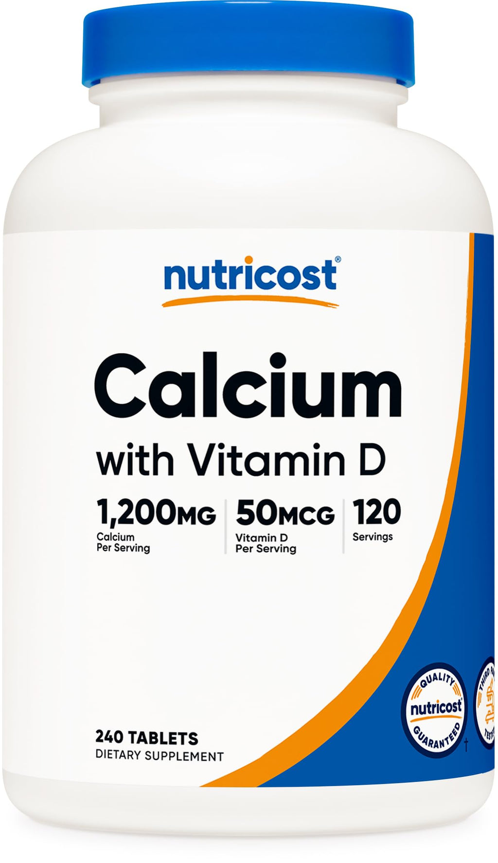 Nutricost Calcium with Vitamin D, 240 Tablets - Calcium (1200mg) Vitamin D (50mcg) Per Serving - Non-GMO, Gluten Free No Flavor Added 240 Count (Pack of 1)