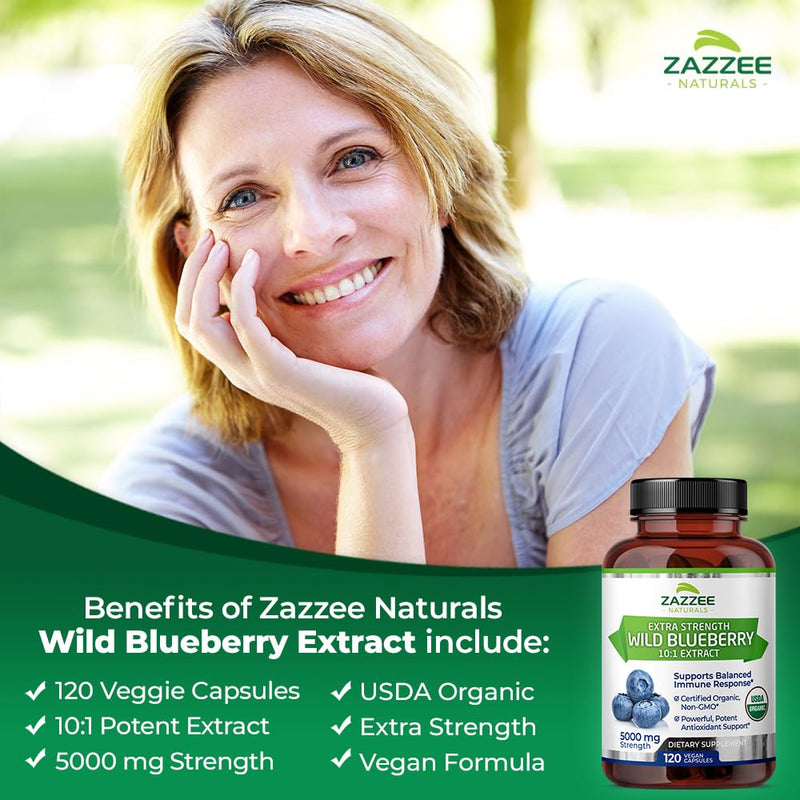 [Australia] - Zazzee USDA Organic Wild Blueberry 10:1 Extract, 5000 mg Strength, 120 Vegan Capsules, 4 Month Supply, Concentrated and Standardized 10X Whole Fruit Extract, 100% Vegetarian, All-Natural and Non-GMO 