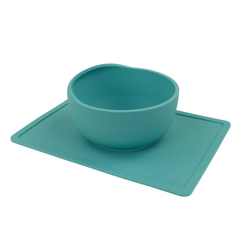 [Australia] - Modaliv 34oz Adult Scooper Bowl with Suction Base – Adaptive Silicone Placemat for Stroke Recovery, Elderly, or Disabled – Microwave & Dishwasher Safe – Non-Slip Feeding Aid (Turquoise) Turquoise 