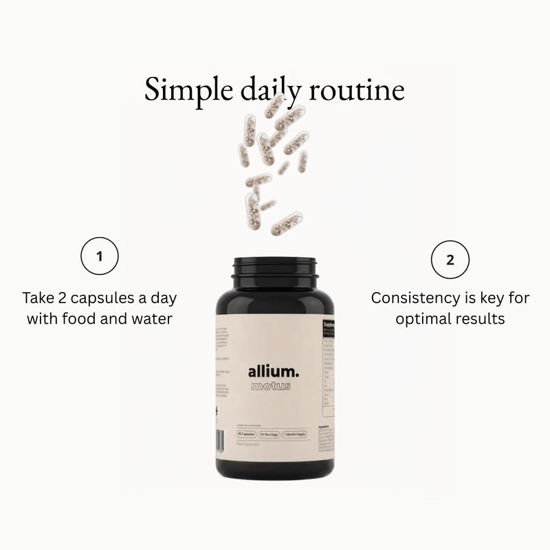 Allium Motus Joint Health & Mobility Supplement – 60 Capsules with 100:1 Aged Black Garlic, MSM, Hyaluronic Acid & Rosehip – Formulated for Joint Comfort & Natural Flexibility - GMP - Vegan - Non GMO