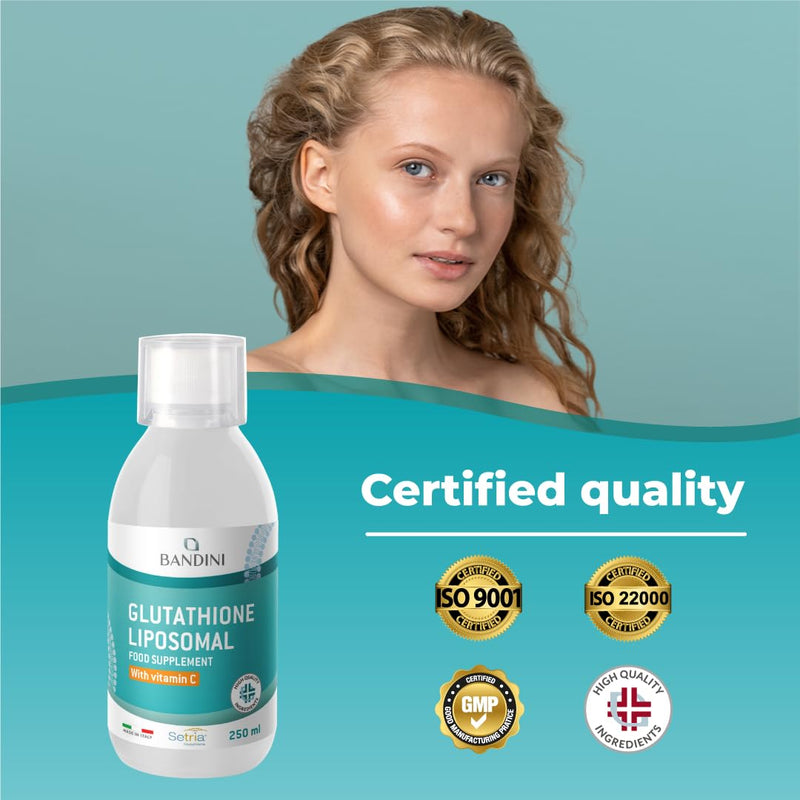 Bandini® Liposomal Glutathione + Vitamin C - Advanced Liquid Antioxidant 250 ml - Reduced Setria® L-Glutathione (250mg) and Vitamin C (790mg) per Serving - High Bioavailability - Liposomal Technology