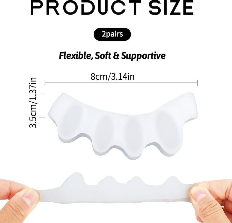 [Australia] - Giantree Pack of 4 Silicone Toe Separators for All Toes, Foot Toe Separators for Bunion Correction Toes Overlapping Toes Relieved Foot Pain White 