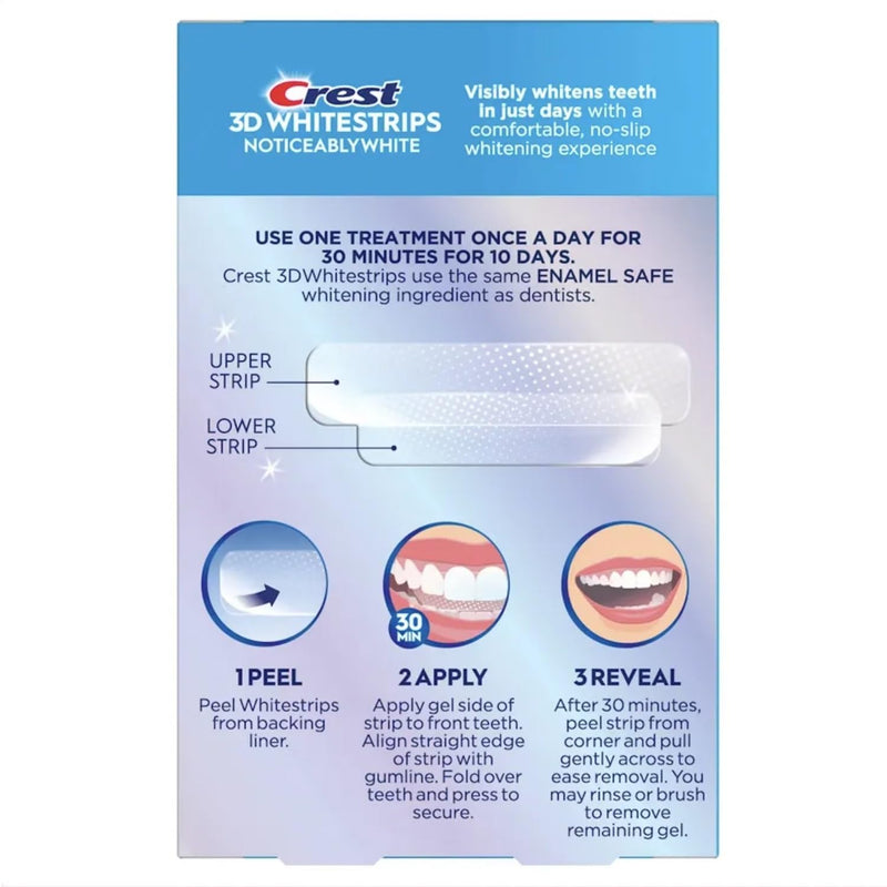 Crest 3D Whitestrips, Noticeably White, Teeth Whitening Strip Kit, 20 Strips (10 Count Pack) Unflavored 20 Count (Pack of 1)