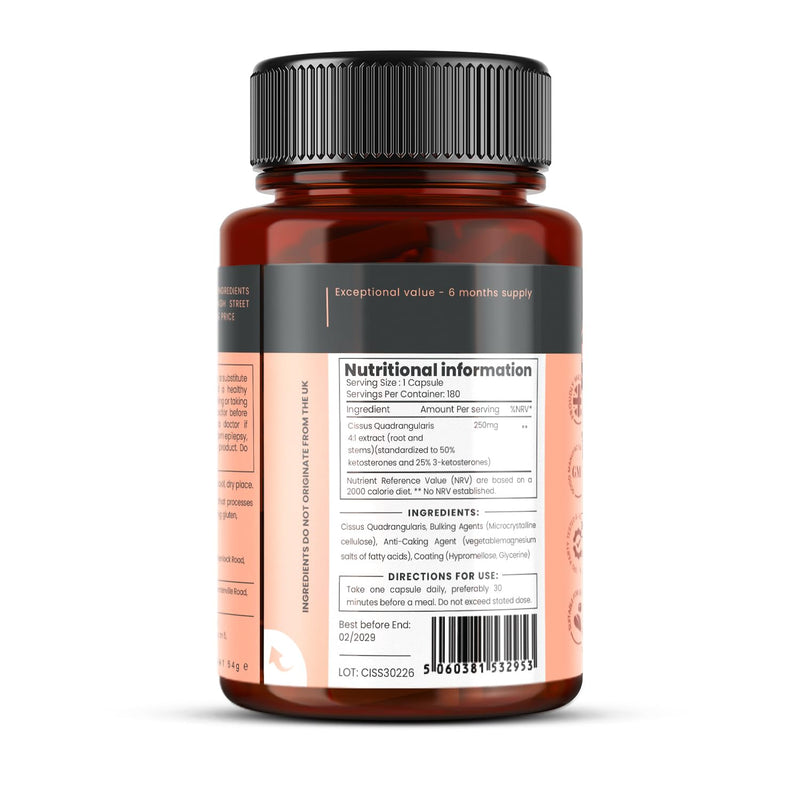 Double Strength Cissus Quadrangularis 1000mg x 180 Veggie Capsules -Up to 6 Months Supply 180 count (Pack of 1)