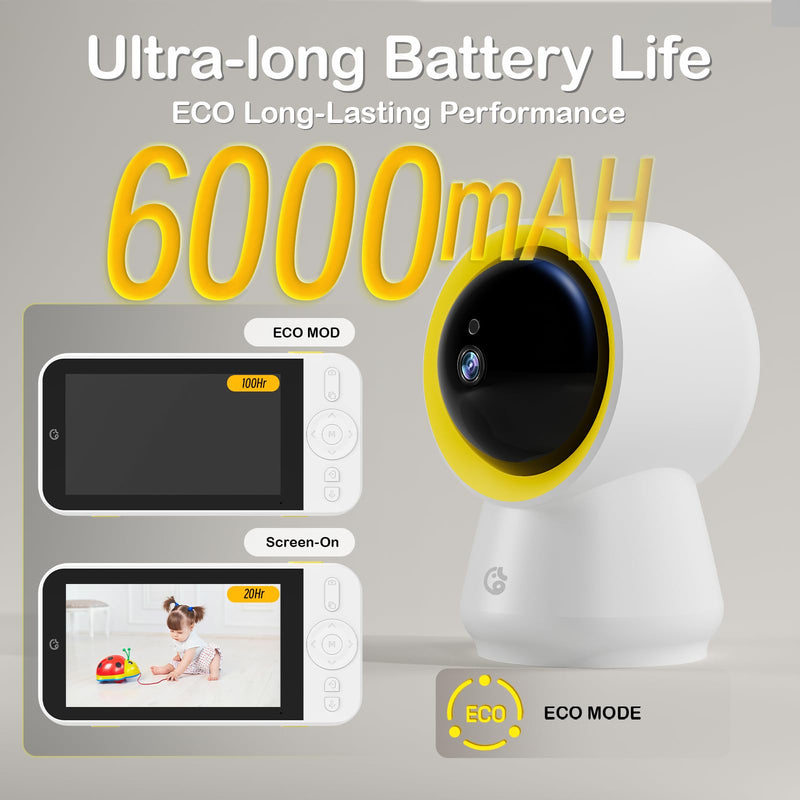 [Australia] - Ellie Baby Monitor No WiFi, Baby Monitor with Camera and Audio, 5" IPS 1080P with Wall Mount, 6000mAh Battery, 1000ft Range, Smart Monitoring 24hrs Playback, AI Cry Detection & Sleep Tracking 