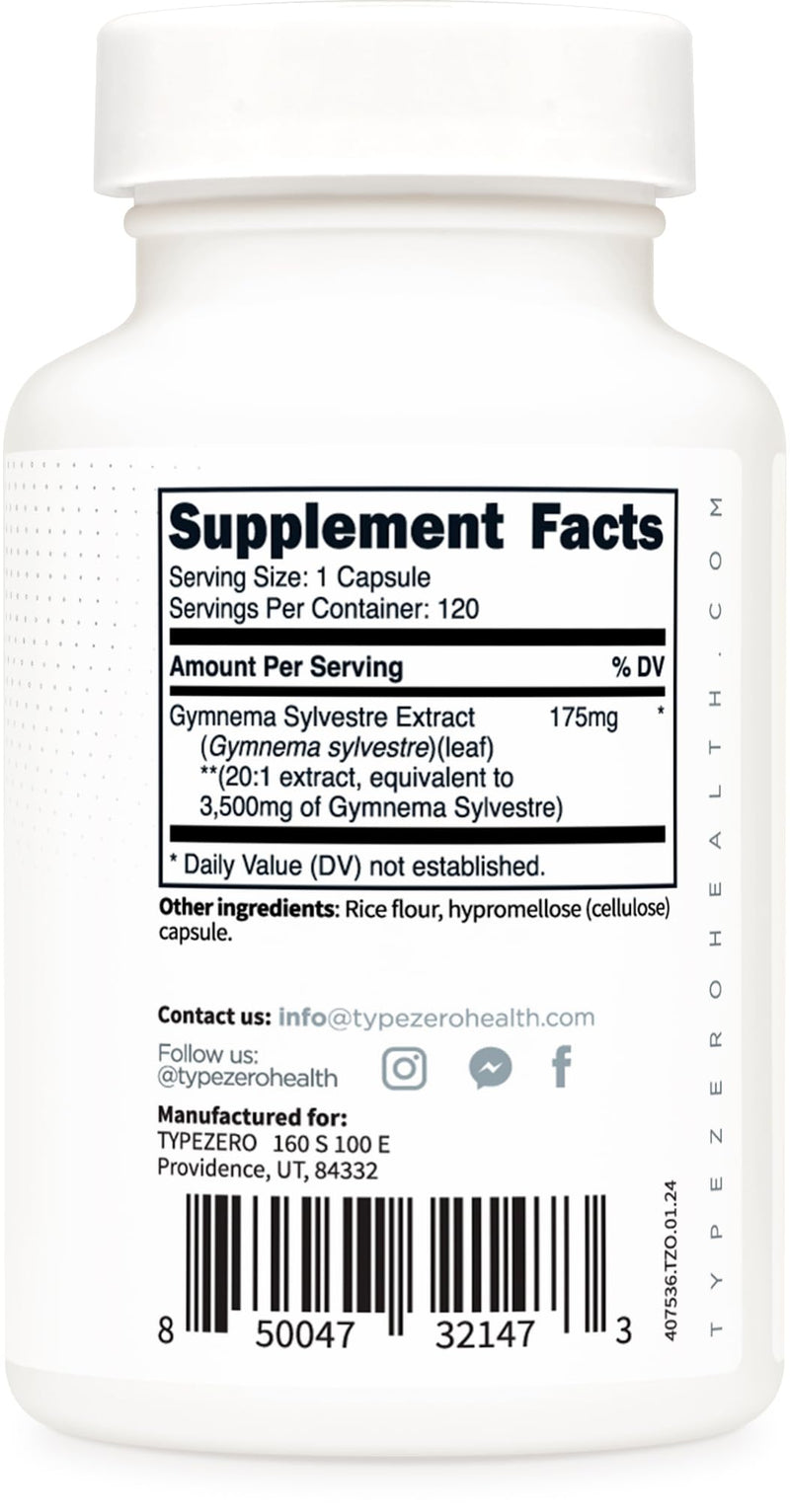 [Australia] - Type Zero Clean Gymnema Sylvestre Capsules (120 Servings, 3,500 MG Equivalent Per Serving) - Non-GMO, Gluten Free 