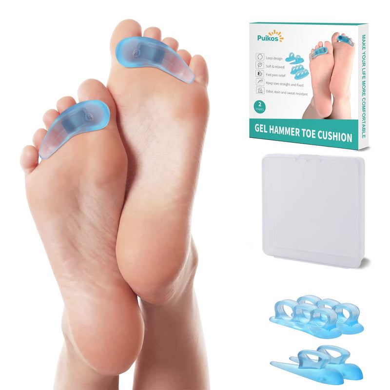 [Australia] - Puikos Pack of 4 Hammer Toe Pads Hallux Valgus Correction Toe Separator Toe Separator Set Silicone Bunion Hammer Toe Correctors (Blue) 