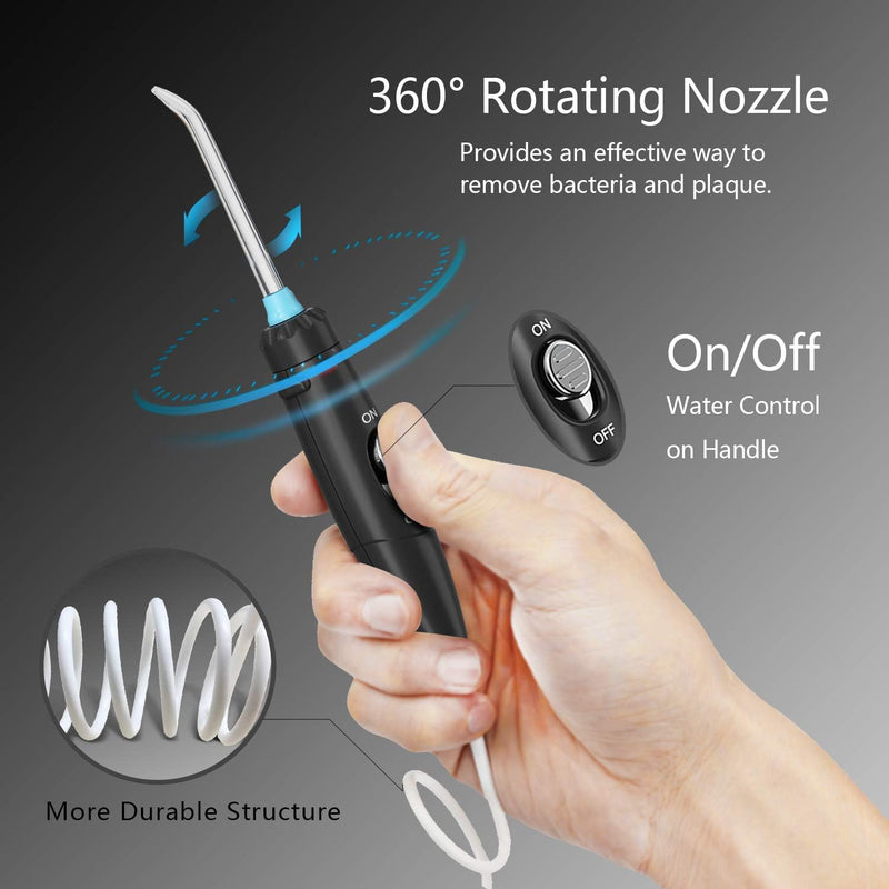 [Australia] - Apiker electric oral irrigator for dental cleaning between teeth, professional water flosser with stepless water pressure adjustment, 600 ml water tank, 8 different functional nozzles - black, elegant black 