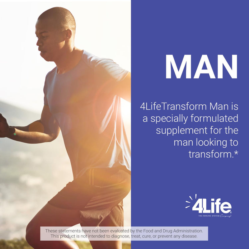 4Life Transform Man Men's Health Vitality Supplement, 120 Veggie Capsules | L-Citrulline, Vitamin D, Korean ginseng, Nitric oxide support, Mens vitality, Energy Levels, Citrus, Endocrine wellness