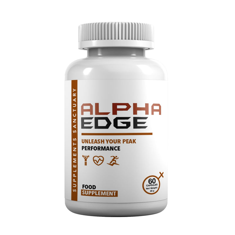 Alpha Edge Food Supplement with L-Arginine, Botanical Extracts Including Tribulus, Fenugreek, Maca & Ginseng – Vegetarian Capsules – 60 Capsules