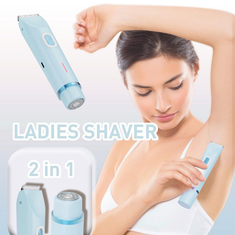 [Australia] - Dual Head Bikini Trimmer for Women -2-in-1 Electric Razors with Painless Ceramic Blades,IPX7 Waterproof,USB-C Rechargeable Electric Shaver for Pubic,Underarm & Body Blue 