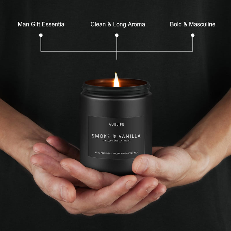 [Australia] - Scented Candles Set | Men Candle Set, Scented Candles for Home, Gifts for Men - 4 Pack Men Candle Gifts Soy Candles Scents of Lavender/Leather/Oak/Smoke & Vanilla Pack of 4 