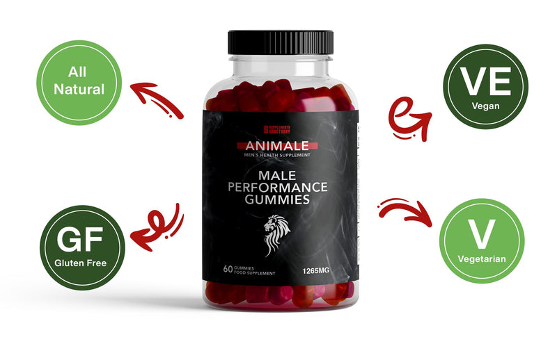 Animale Male Gummies, 1265mg per Serving, with Maca, Vitamin B6, B12, Ashwagandha, L-Arginine, Tribulus Terrestris, 60 Gummies