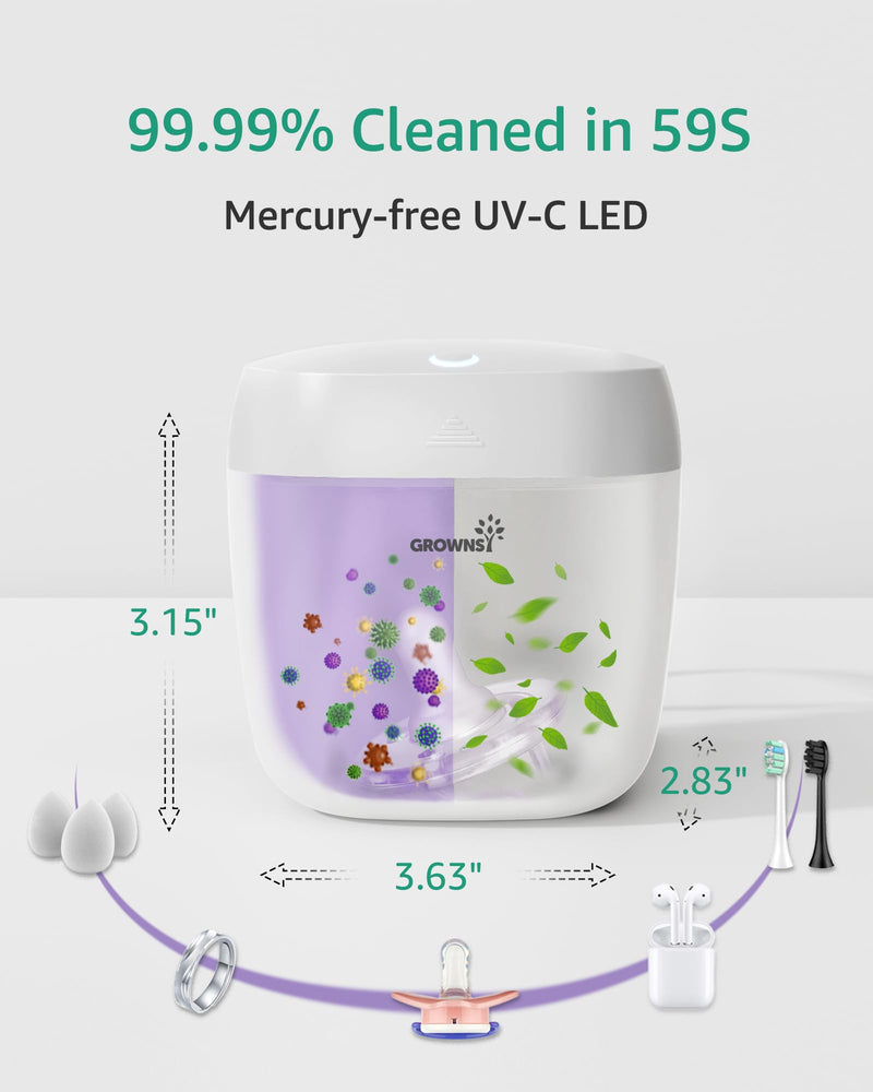 [Australia] - GROWNSY Pacifier Sanitizer Portable, UV Light Sanitizer on The Go, USB Charging Sanitizer Case, Mini Pacifier Sanitizer 99.99% Cleaned in 59 Seconds (White) White 