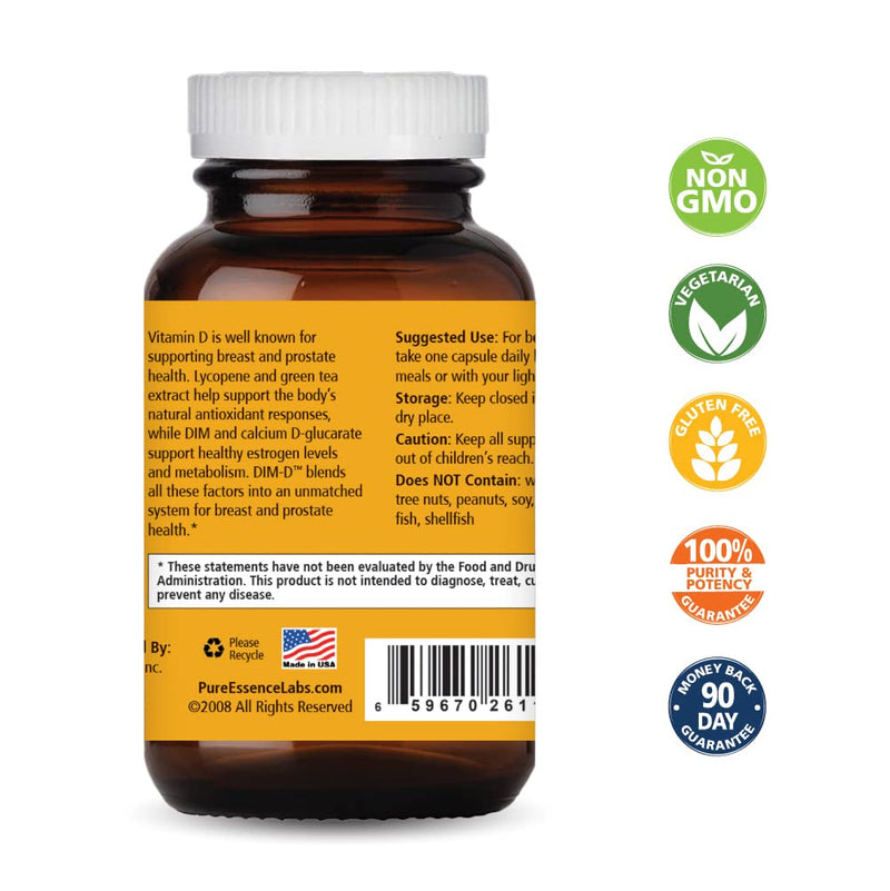Dim D by Pure Essence - Natural Supplement for Estrogen Balance, Hormonal Acne, and Menopause Support with Vitamin D3, Calcium, Green Tea & Lycopene - 30 Capsules 30 Count (Pack of 1)