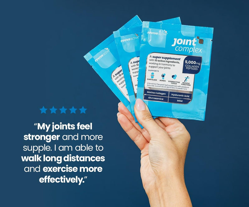 Revive Active Joint Supplement Complex with Marine Collagen, Hyaluronic Acid, Glucosamine - A Daily Sachet - Contributes to The Support of Joints, Cartilage, Bones & Muscle Function - 30 Days Supply