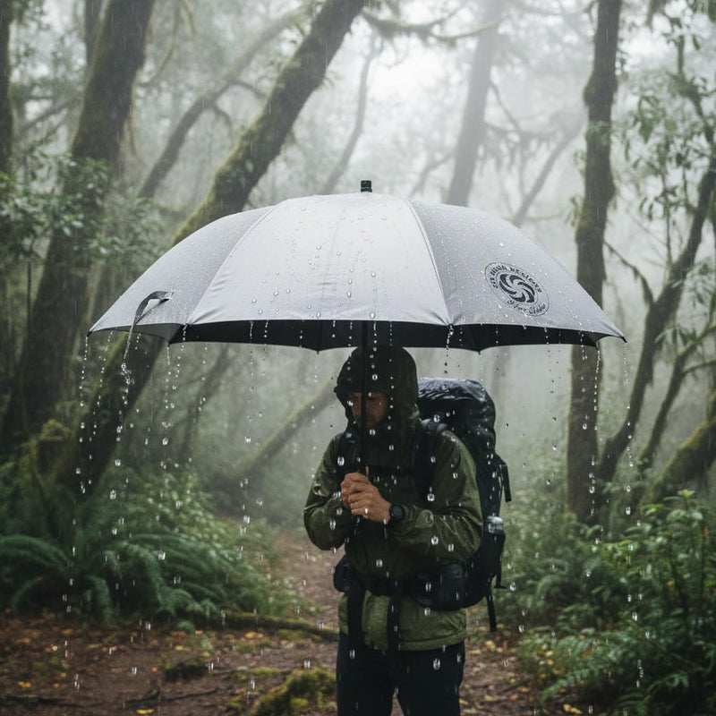 Six Moon Designs Silver Shadow Hiking Umbrella - UPF 50+ Sun & Rain Protection - Ultralight 8.9 oz Fiberglass Frame - Durable Reflective Trekking Umbrella for Backpacking, PCT, and Desert Travel