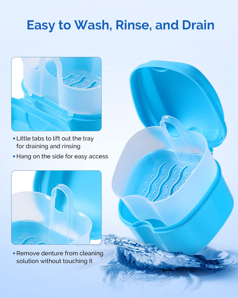 [Australia] - JMU Denture Case Denture Cup with Lid Orthodontic Retainer Case with Strainer Basket Tray Denture Cups for Soaking Dentures 