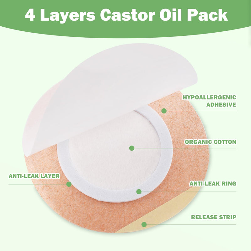 [Australia] - 30Pcs Castor Oil Pack Wrap for Belly Button with 4oz Organic Castor Oil in Glass Bottle, Highly Absorbent Cotton Belly Button Patches Self Adhesive 30pcs belly pack with oil 