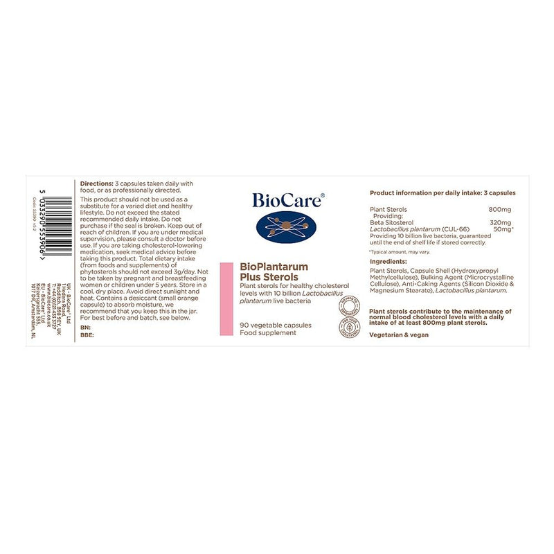 BioCare BioPlantarum Plus Sterols - Live Bacteria and Plant Sterols Blend, 10 Billion CFU - 90 Capsules 90 count (Pack of 1)