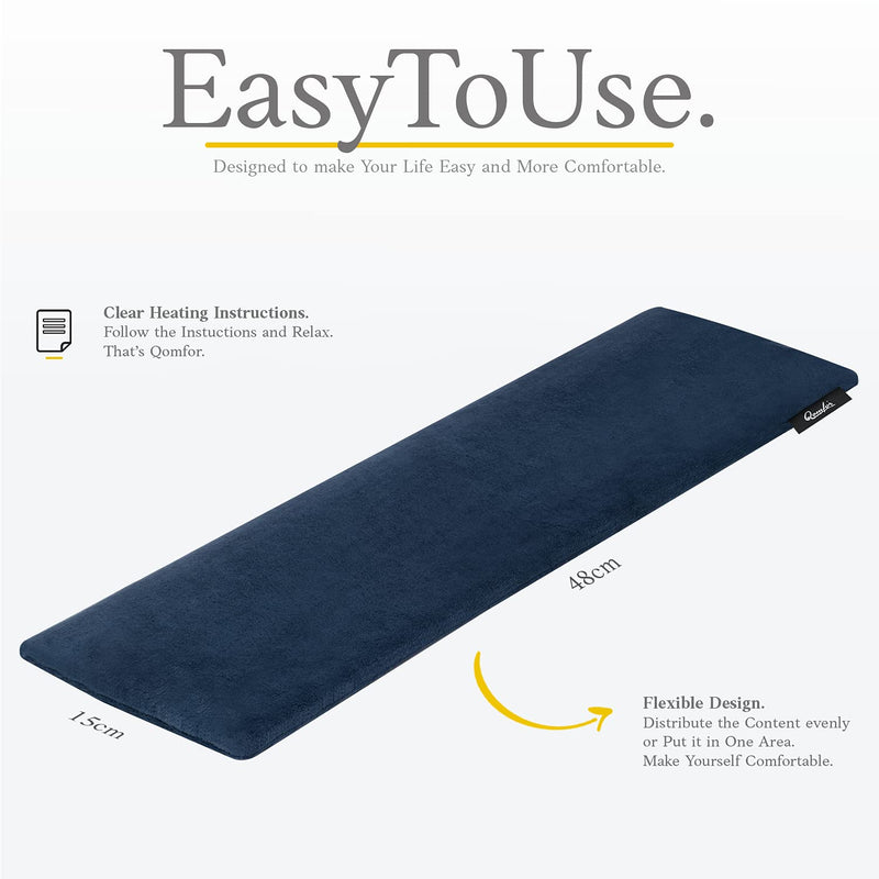 [Australia] - Grain pillow microwave - heat pillow wheat and lavender filled 48 x 15 cm - soft fleece heat pillow microwave for pain relief, neck, shoulder, back - dark blue 
