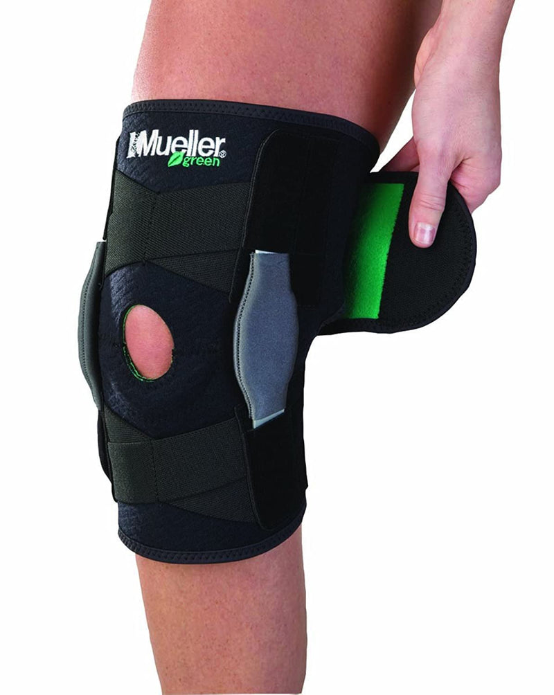 MUELLER Sports Medicine Green Self-Adjusting Hinged Knee Brace, Knee Pain Relief Support for Men and Women, Ideal for Arthritis, Sprains, Black, One Size