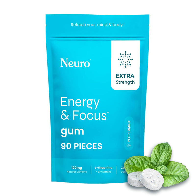 [Australia] - NeuroGum Extra Strength Energy & Focus Gum (90 Count Bag, Peppermint) | 100mg Natural Caffeine + L-Theanine + Vitamin B12 & B6 + Xylitol | Sugar Free Nootropic Cognitive Brain Performance Supplement 90 Count (Pack of 1) 
