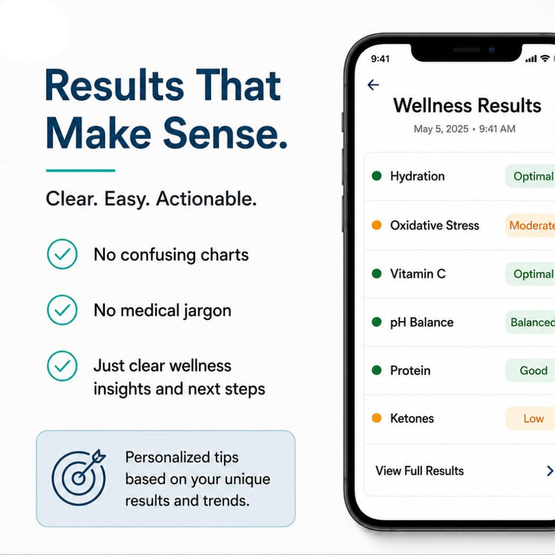 Wellness At-Home Test Kit - 12 biomarkers- 16 Tests-Ketones, Hydration, pH- Urine Test, no Blood, no Mess, Free App, no Labs Wellness Test-16 tests