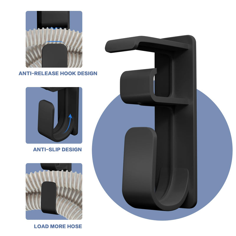 [Australia] - 2PCS CPAP Hose Holder Hanger cpap Mask Hook & Tubing Holder for Bed with Anti-Skid Function Avoids Hose Tangle and 4 Removable Refill Strips（Damage-Free Hanging） cpap Machine Supplies 2 Black 